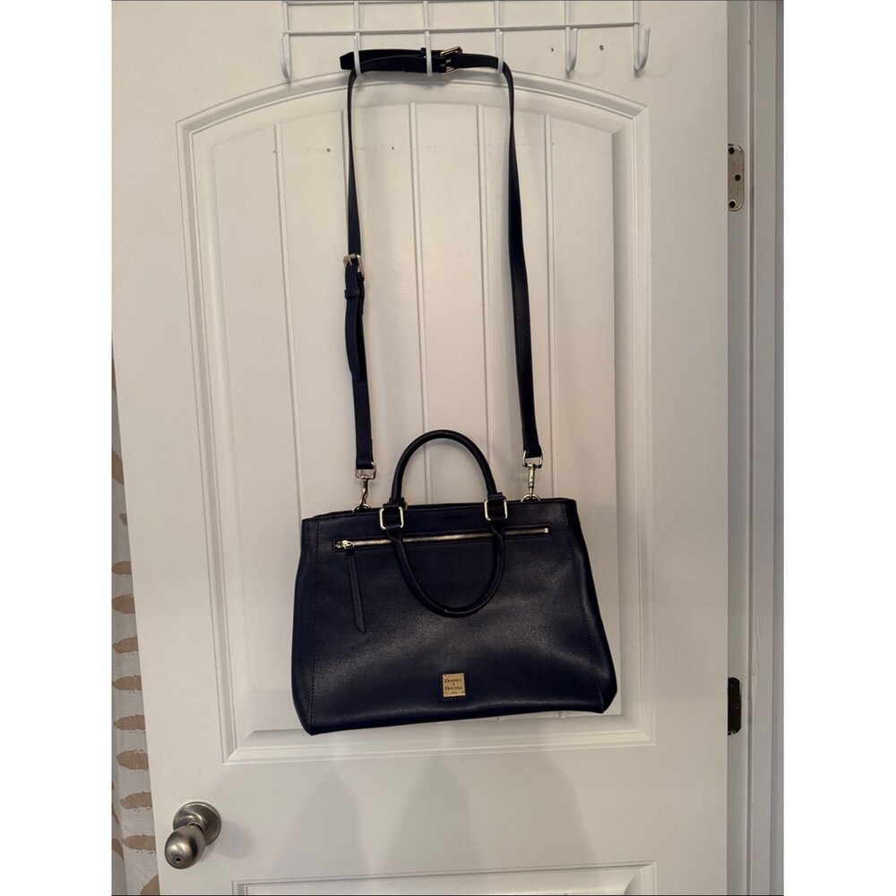 Dooney & Bourke Navy Leather Satchel with Gold Hardware